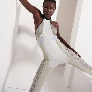 NWT Zara Sand Blue Color Block Seamless Jumpsuit Athleisure S/M